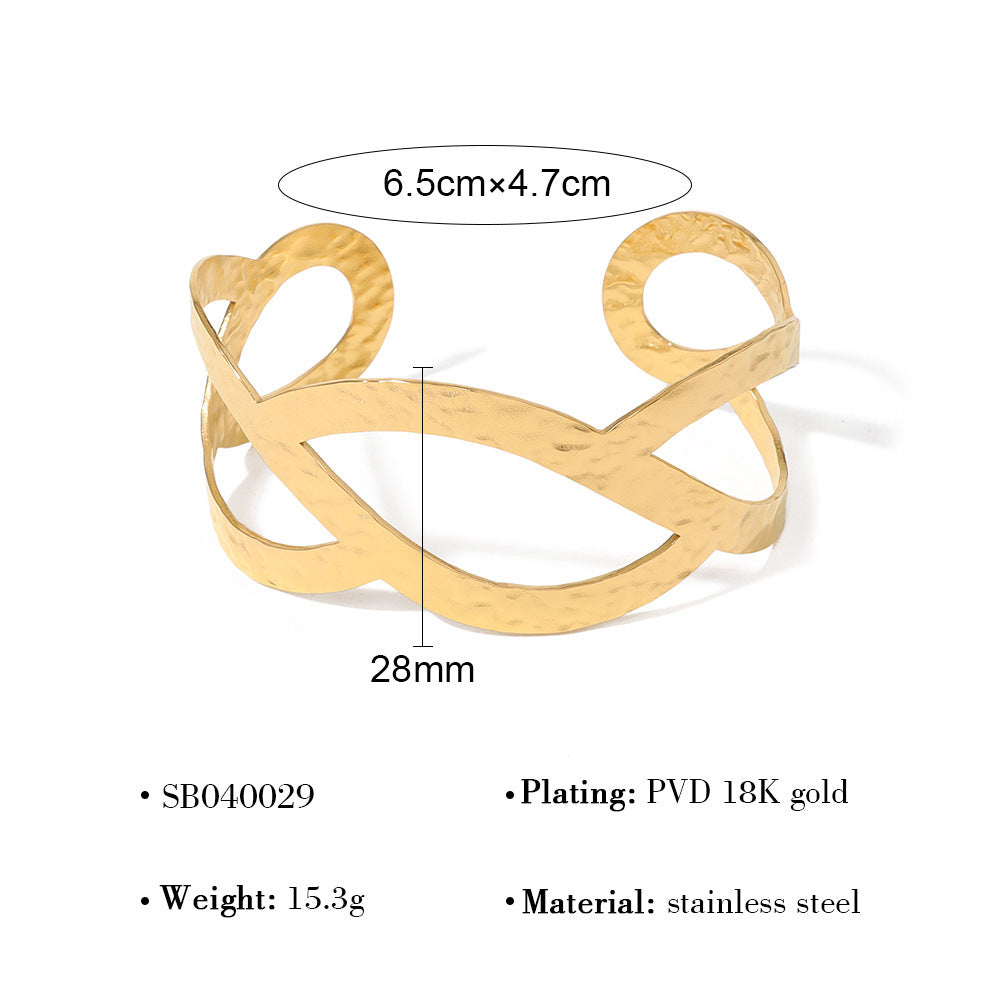 18K Gold Plated Stainless Steel Geometric Bangle Bracelet Series | Wave, Floral, Scroll, Brushed Hollow Designs