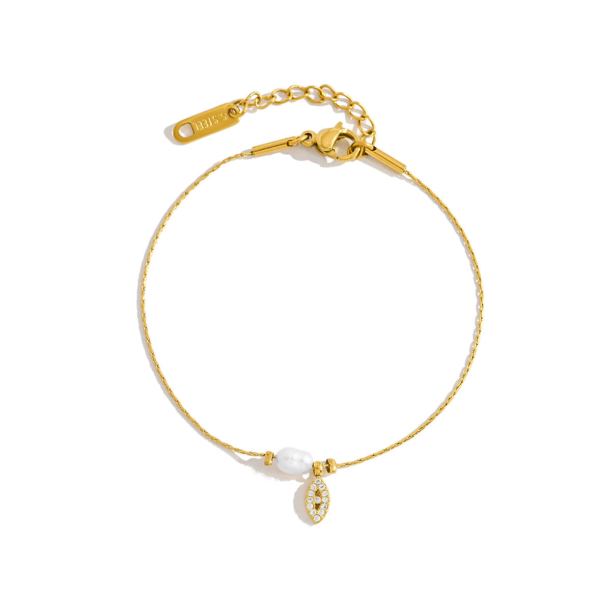 Elegant Pearl & Evil Eye Pendant Necklace & Bracelet Set – 18K Gold Plated Titanium Steel, Adjustable Length
