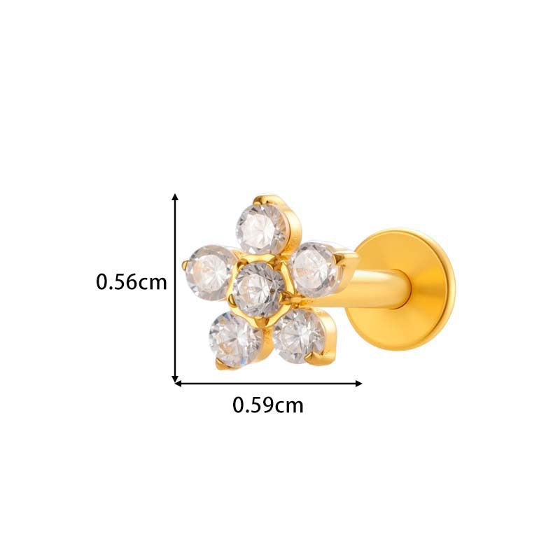 Titanium Threaded Piercing Stud – Hypoallergenic Flat Back Earring with Sparkling Zircon