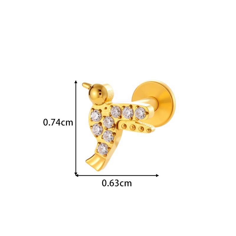 Titanium Threaded Piercing Stud – Hypoallergenic Flat Back Earring with Sparkling Zircon