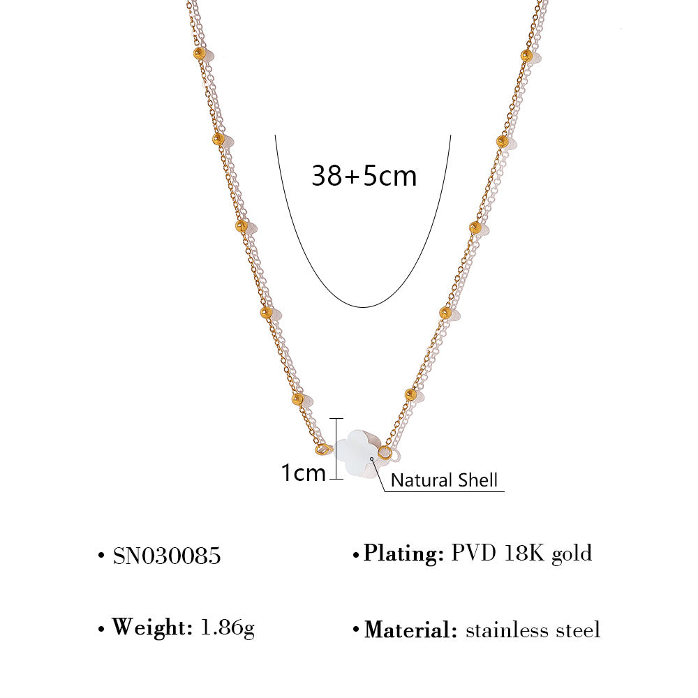 18K Gold Plated Titanium Steel Four-Leaf Clover Shell Pendant Necklace & Bracelet Set | Elegant Crystal Jewelry