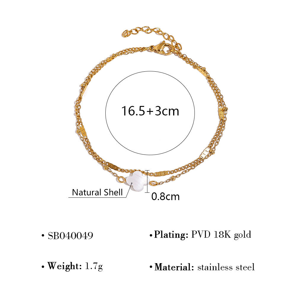 18K Gold Plated Titanium Steel Four-Leaf Clover Shell Pendant Necklace & Bracelet Set | Elegant Crystal Jewelry