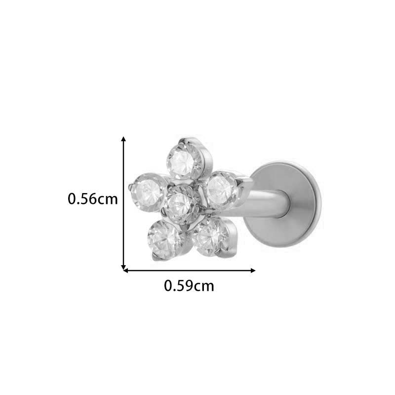 Titanium Threaded Piercing Stud – Hypoallergenic Flat Back Earring with Sparkling Zircon