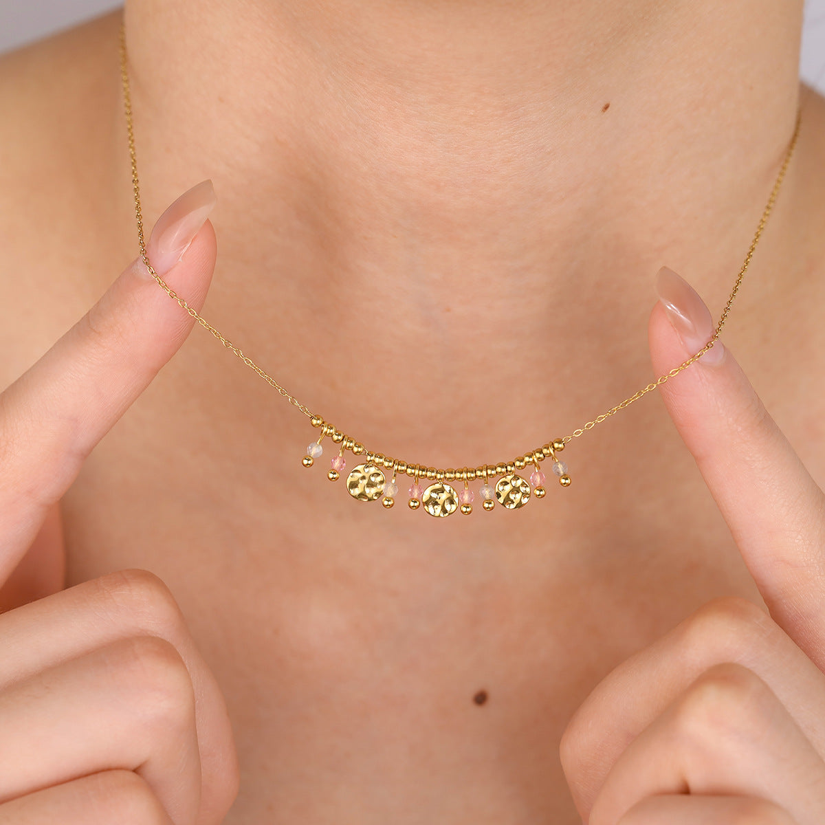 18K Gold Plated Titanium Steel Crystal Pendant Necklace | Elegant Metal Round Pendant Necklace