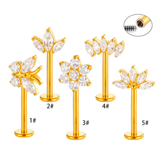 G23 Titanium Flower Lip Piercing & Cartilage Piercing Jewelry – High-End Design with Zircon | Wanti Jewelry