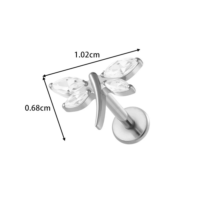 G23/F136 Titanium Zircon-Set Cherry, Dragonfly, Cherry Blossom, Bat, Leaf Internal Thread Lip & Cartilage Piercing Jewelry