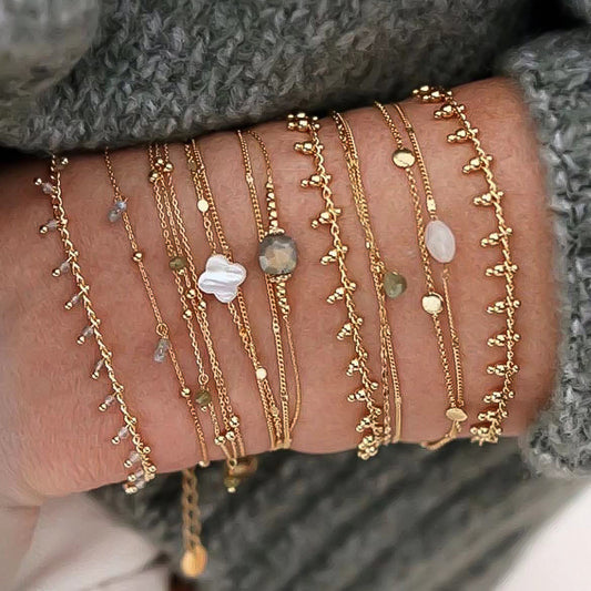 18K Gold Plated Titanium Steel Four-Leaf Clover Shell Pendant Necklace & Bracelet Set | Elegant Crystal Jewelry