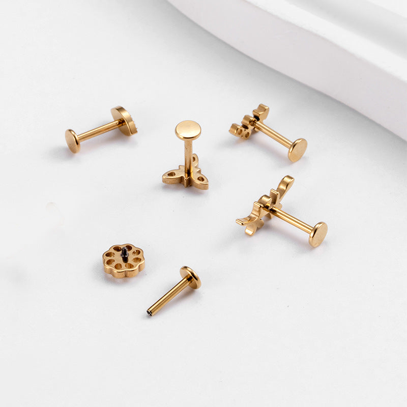 G23 Titanium Zircon Leaf & Flower Cartilage Piercing | Internally Threaded Lip & Ear Studs | Fashionable & Hypoallergenic