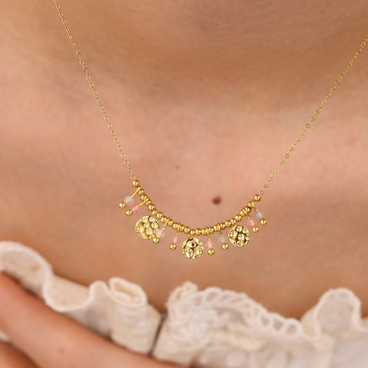 18K Gold Plated Titanium Steel Crystal Pendant Necklace | Elegant Metal Round Pendant Necklace