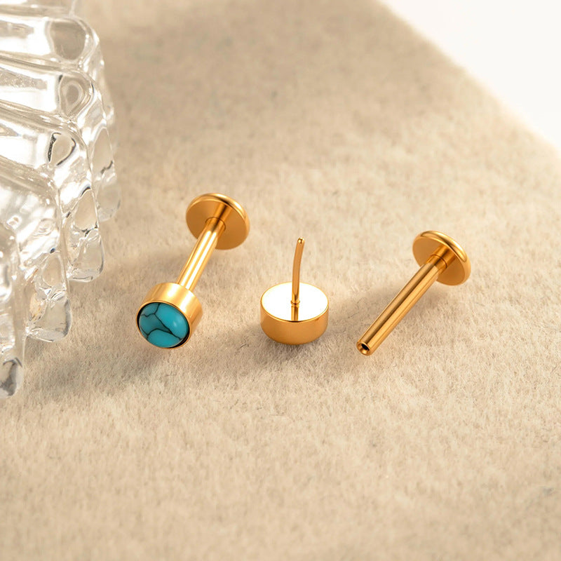Titanium Zircon Flat Back Push Pin Piercing Stud – Hypoallergenic Cartilage & Lobe Earring