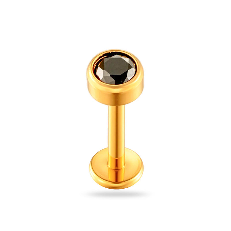 Titanium Zircon Flat Back Push Pin Piercing Stud – Hypoallergenic Cartilage & Lobe Earring