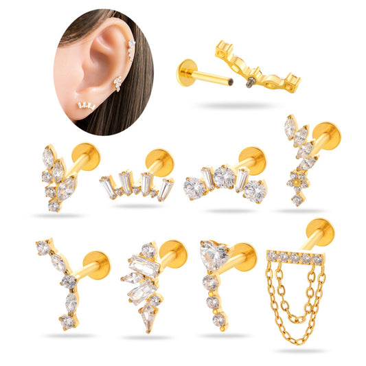 G23/F136 Titanium Zircon Luxury Ear Cartilage & Lip Piercing Jewelry