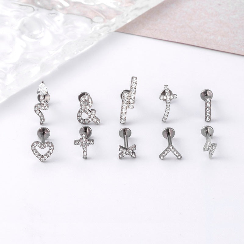 F136 Titanium Zircon Heart, Cross, Lightning & Snake Piercing Jewelry | Lip & Cartilage Studs