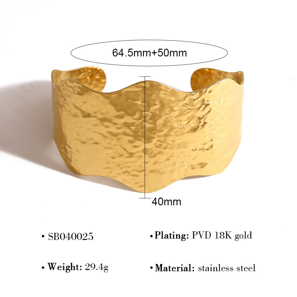 18K Gold Plated Stainless Steel Geometric Bangle Bracelet Series | Wave, Floral, Scroll, Brushed Hollow Designs