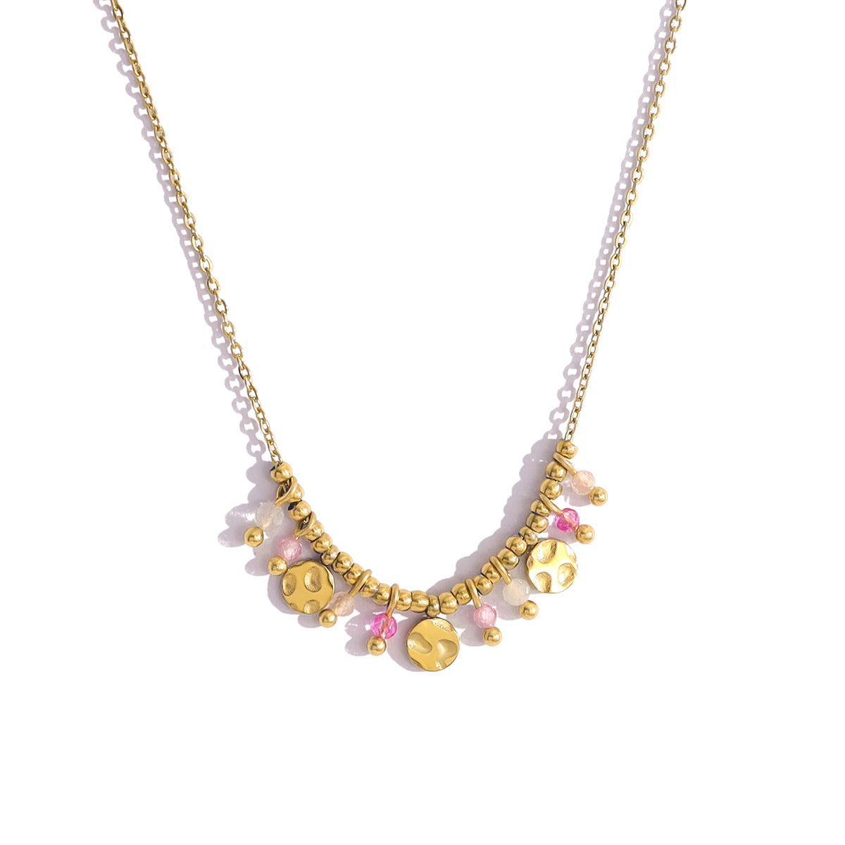 18K Gold Plated Titanium Steel Crystal Pendant Necklace | Elegant Metal Round Pendant Necklace