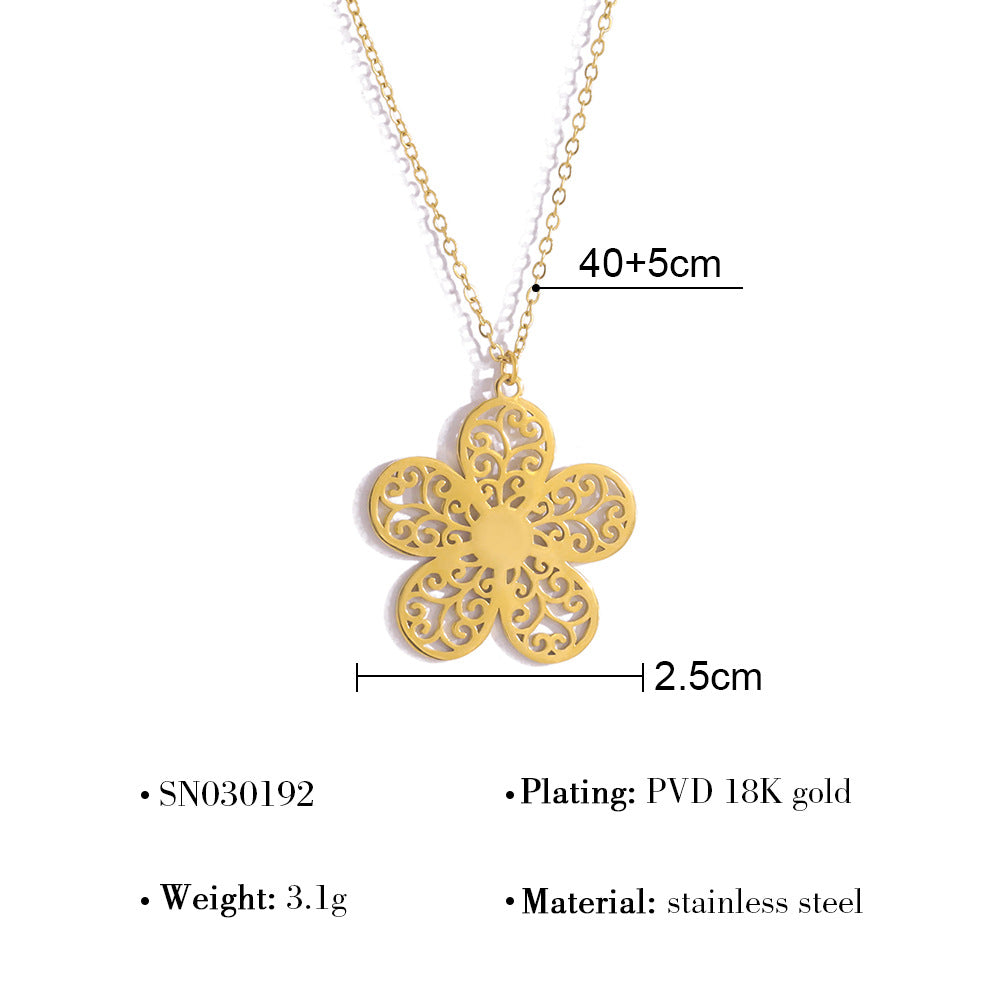 Fashion Stainless Steel Hollow Floral Pattern Clavicle Necklace Elegant Commuter Accessory