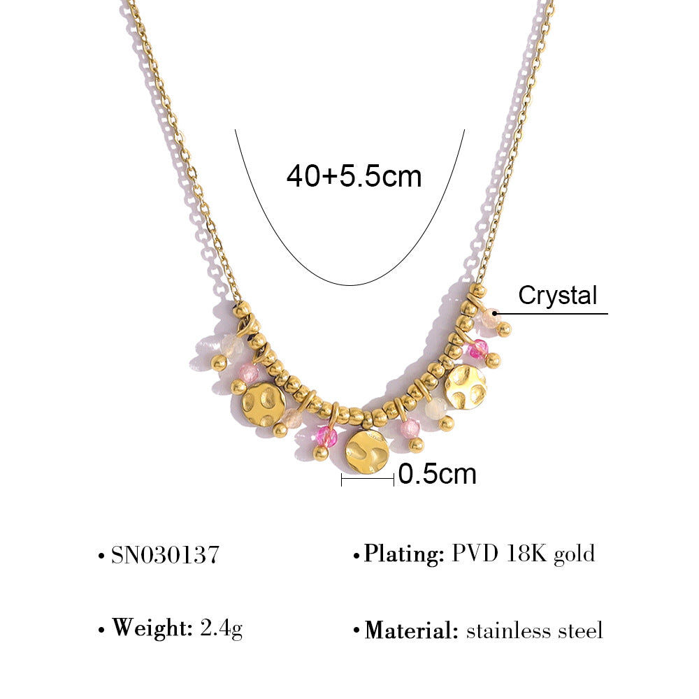 18K Gold Plated Titanium Steel Crystal Pendant Necklace | Elegant Metal Round Pendant Necklace