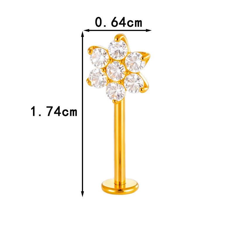 G23 Titanium Flower Lip Piercing & Cartilage Piercing Jewelry – High-End Design with Zircon | Wanti Jewelry