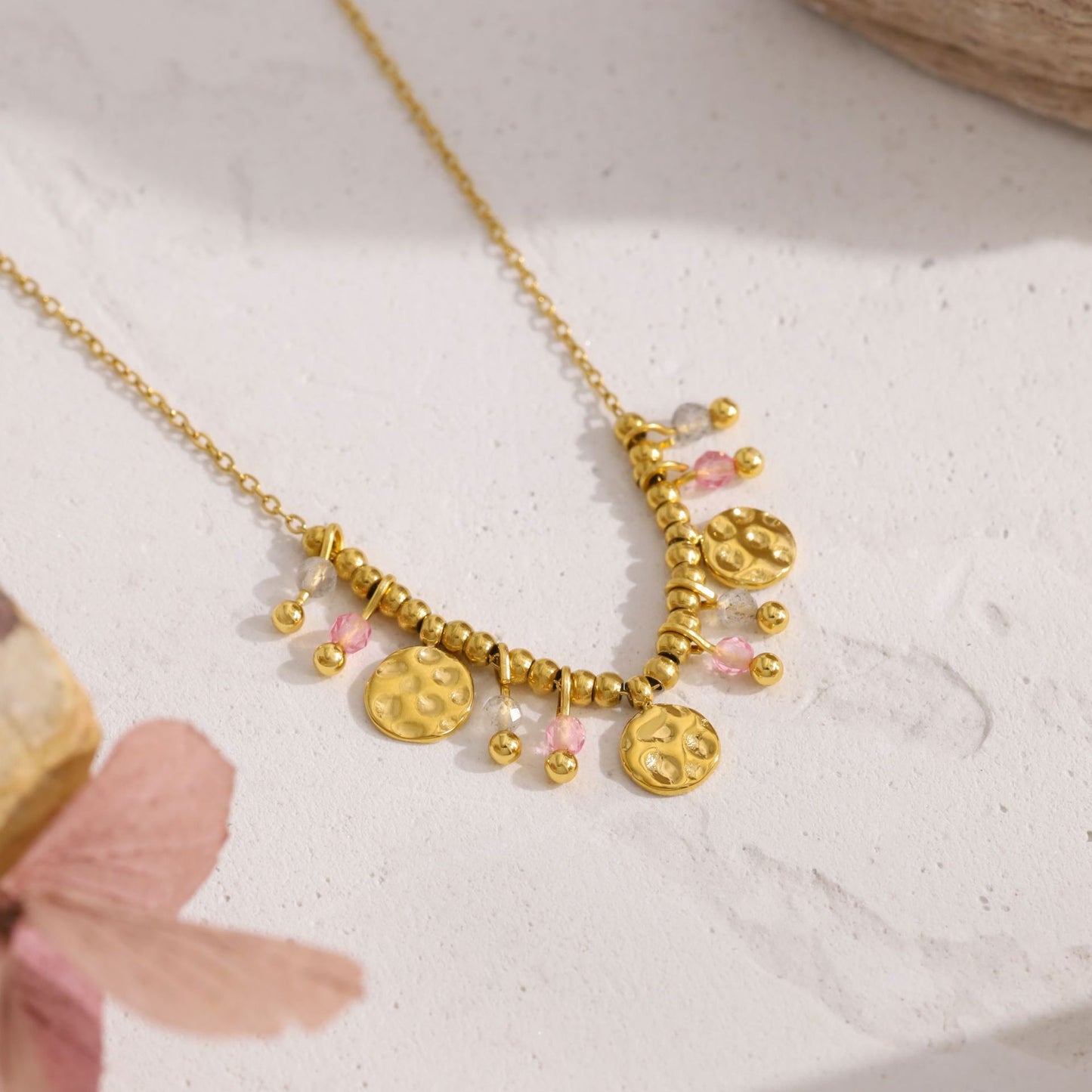 18K Gold Plated Titanium Steel Crystal Pendant Necklace | Elegant Metal Round Pendant Necklace