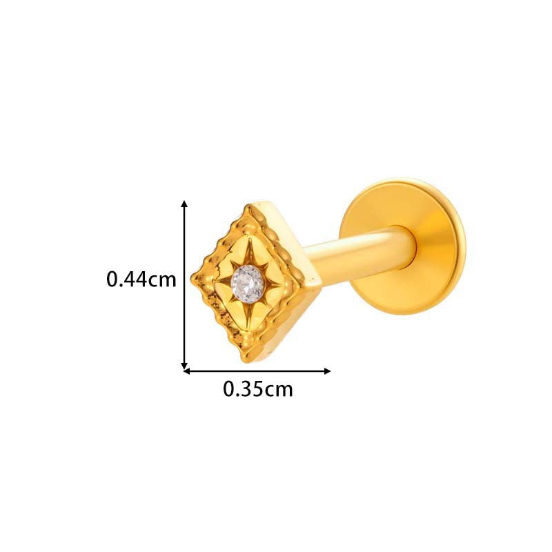 Titanium Threaded Piercing Stud – Hypoallergenic Flat Back Earring with Sparkling Zircon