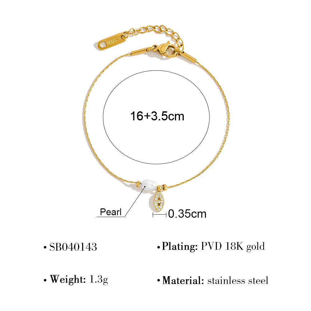 Elegant Pearl & Evil Eye Pendant Necklace & Bracelet Set – 18K Gold Plated Titanium Steel, Adjustable Length