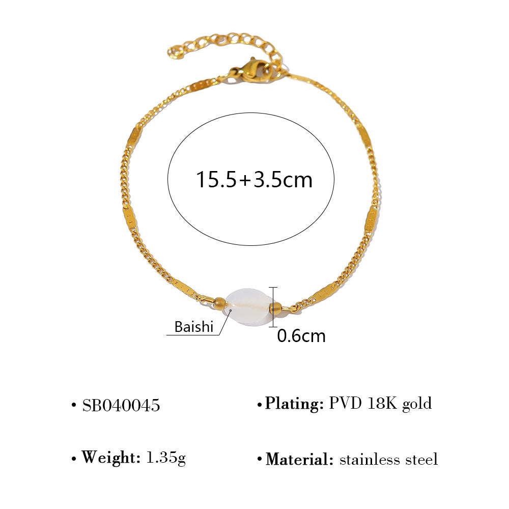 18K Gold Plated Titanium Steel Four-Leaf Clover Shell Pendant Necklace & Bracelet Set | Elegant Crystal Jewelry