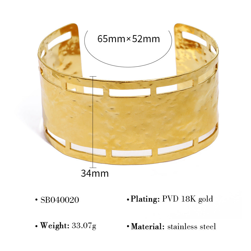 18K Gold Plated Stainless Steel Geometric Bangle Bracelet Series | Wave, Floral, Scroll, Brushed Hollow Designs