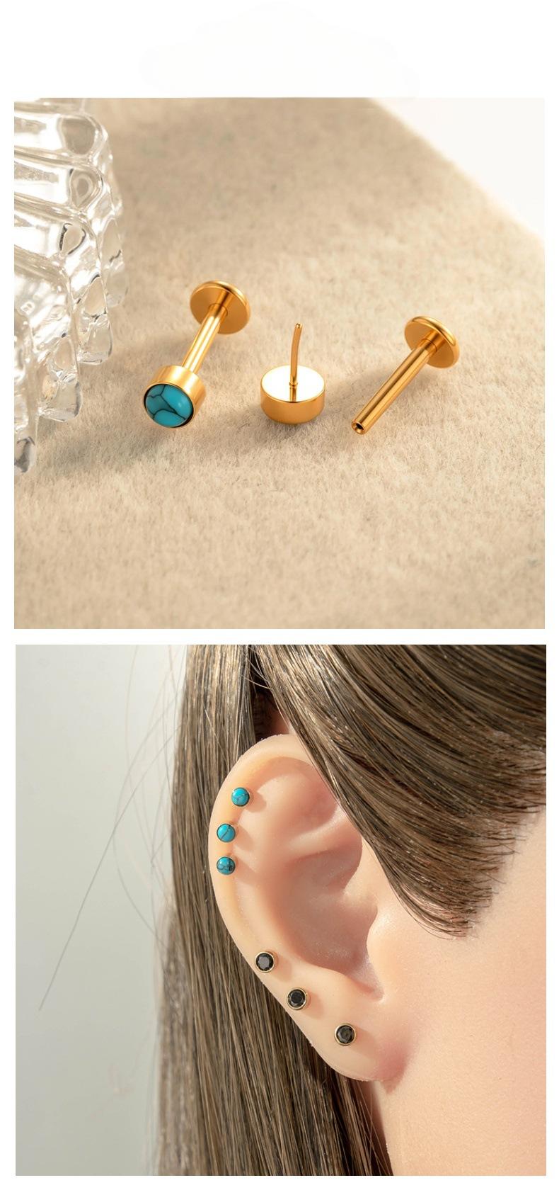 Titanium Zircon Flat Back Push Pin Piercing Stud – Hypoallergenic Cartilage & Lobe Earring