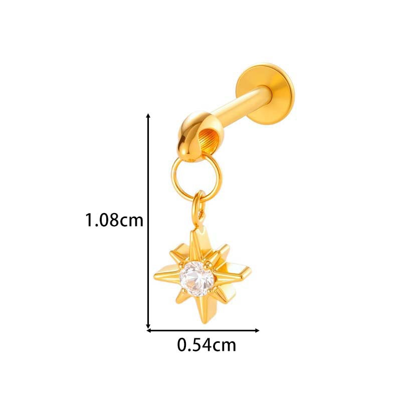 F136 Titanium Internally-Threaded Zirconia Pendant Stud — Star & Hexagram Flat-Back Cartilage Jewelry