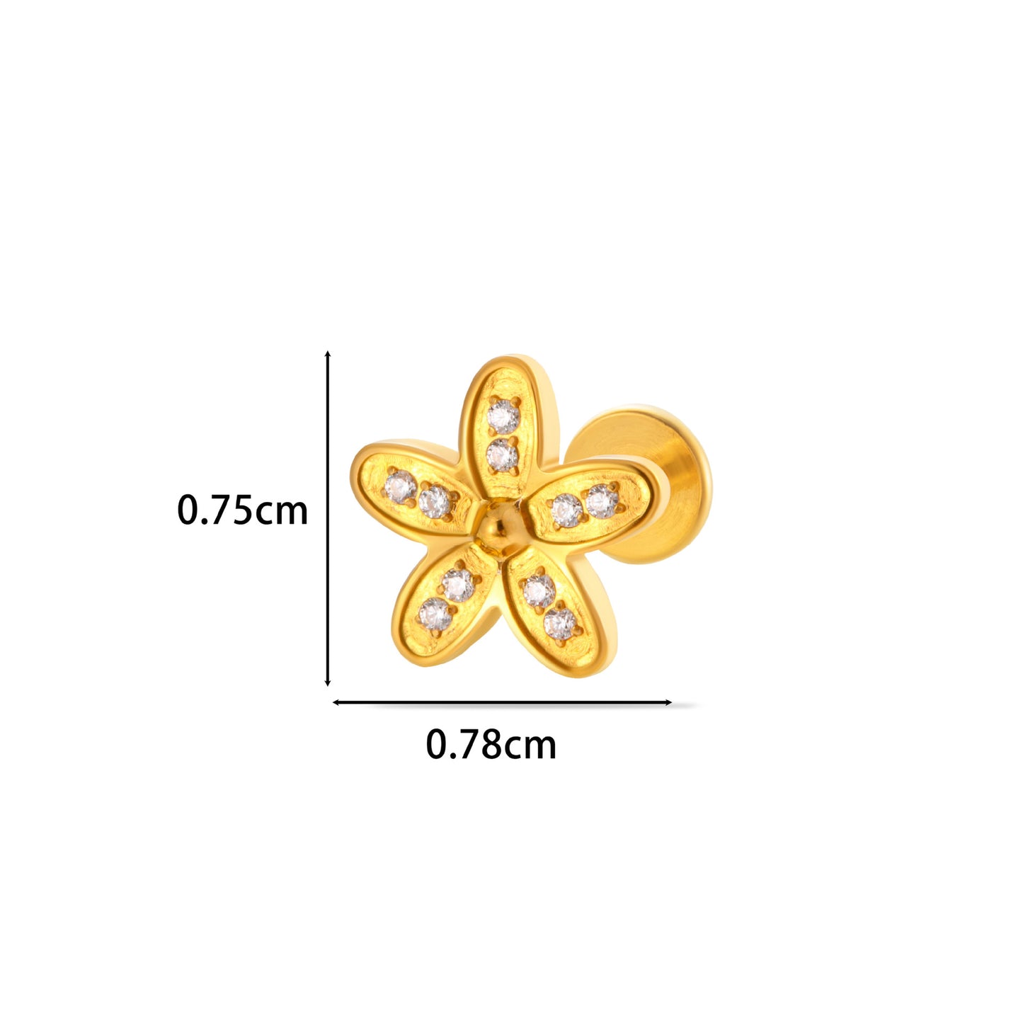 F136 Titanium Internally Threaded Zircon Labret Stud | High-End Flat Back Cartilage Piercing Jewelry