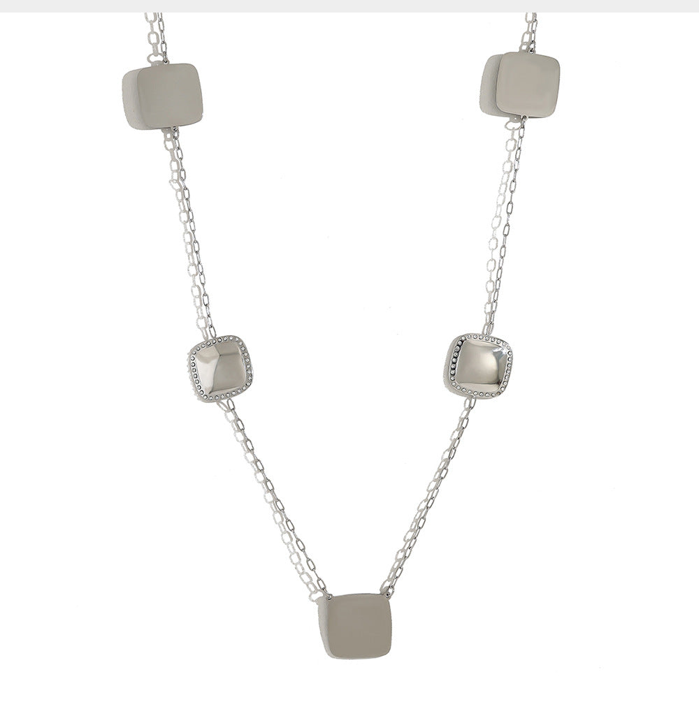 Square Crystal Inlay Long Necklace – 18K Gold-Plated Titanium Steel Jewelry