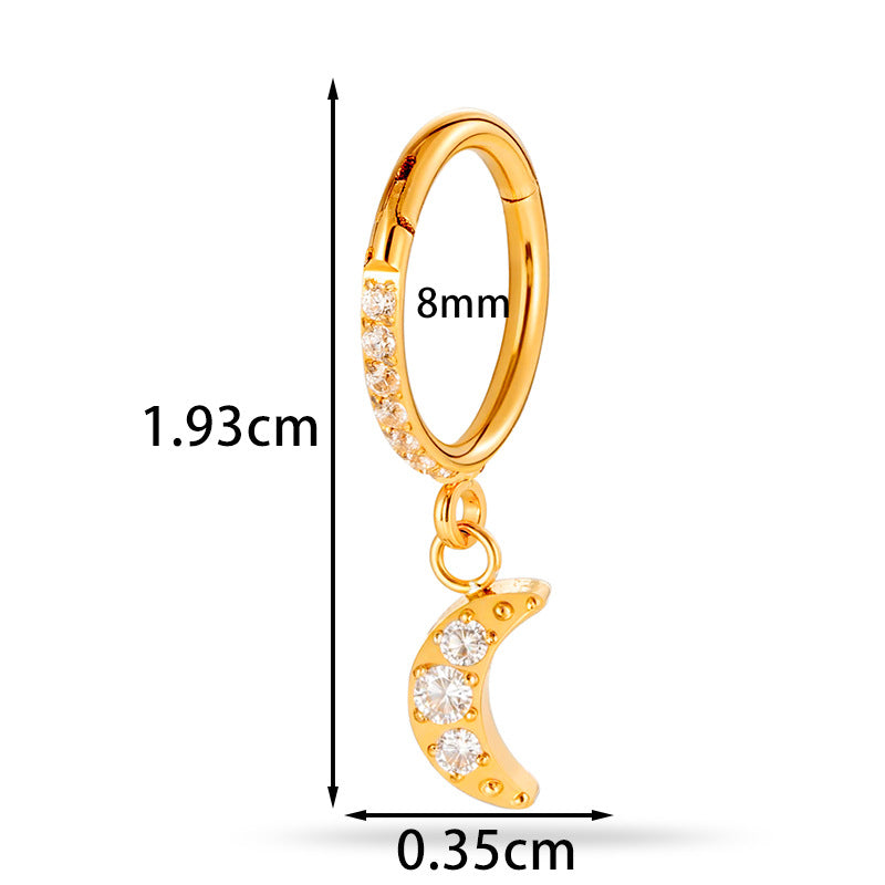 F136 Titanium Zircon Star & Moon Dangle Cartilage Piercing | Lip & Ear Jewelry | Hypoallergenic & Stylish