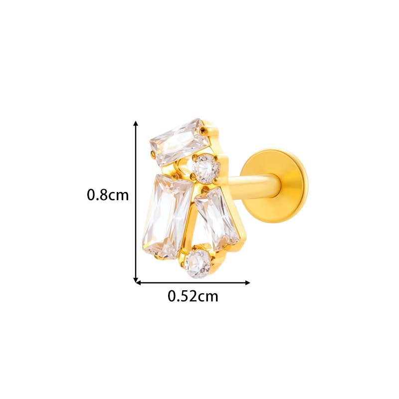Titanium Screw‑In Flat‑Back Stud with Zircon – Hypoallergenic Piercing Jewelry