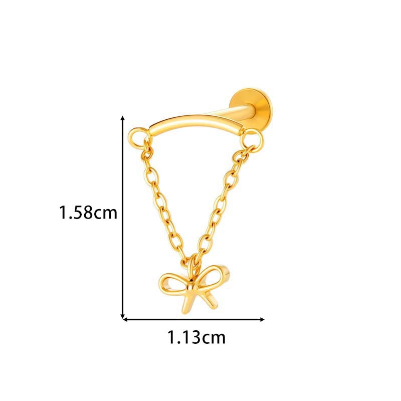 F136 Titanium Zirconia Chain Pendant Stud – Internally Threaded Flat-Back Cartilage Piercing Jewelry