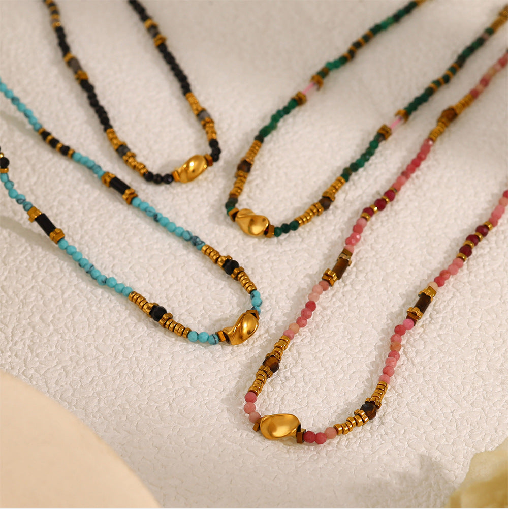 18K Gold Plated Titanium Steel Colored Bead Dopamine Necklace | Stylish Fashion Jewelry