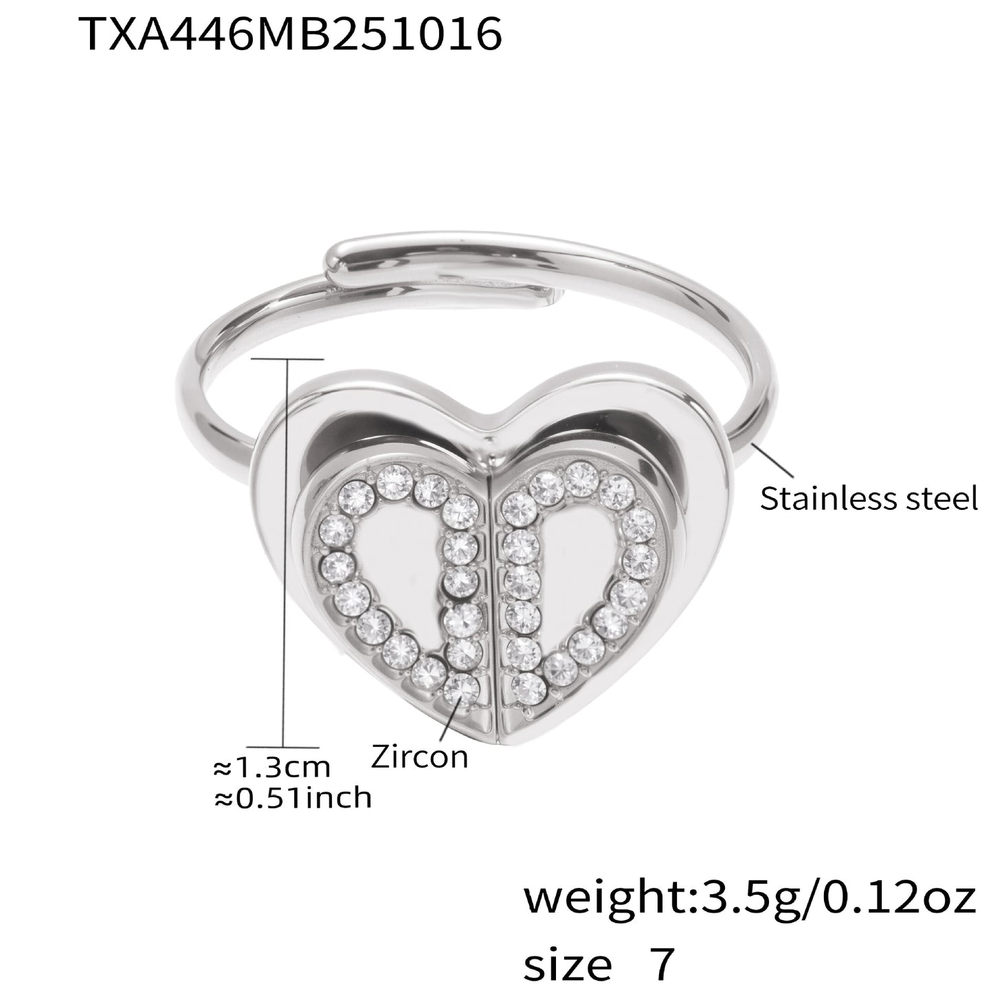 Double Heart Zircon Pendant Necklace, Earrings & Ring Jewelry Set - Gold & Steel Stainless Steel
