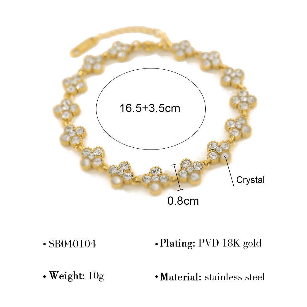 18K Gold Plated Stainless Steel Cubic Zirconia Bracelet – Heart, Circle & Flower Design | Luxury Jewelry