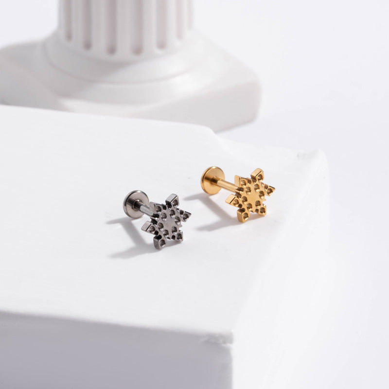 G23 Titanium Push Pin Labret Stud Hollow Flower Paw Design | Hypoallergenic Flat Back Cartilage Piercing Jewelry