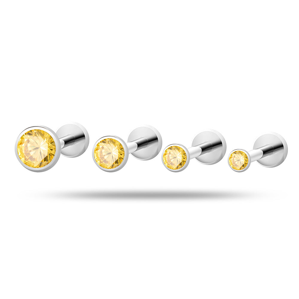 Titanium Flat Back Zircon Piercing Stud | Hypoallergenic Threaded Cartilage Earring