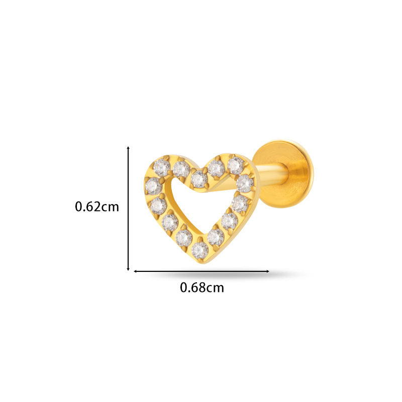 F136/G23 Titanium Zircon Push-Pin Labret & Cartilage Stud — Heart, Round, Star, Oval, Green/White/Champagne Marquise
