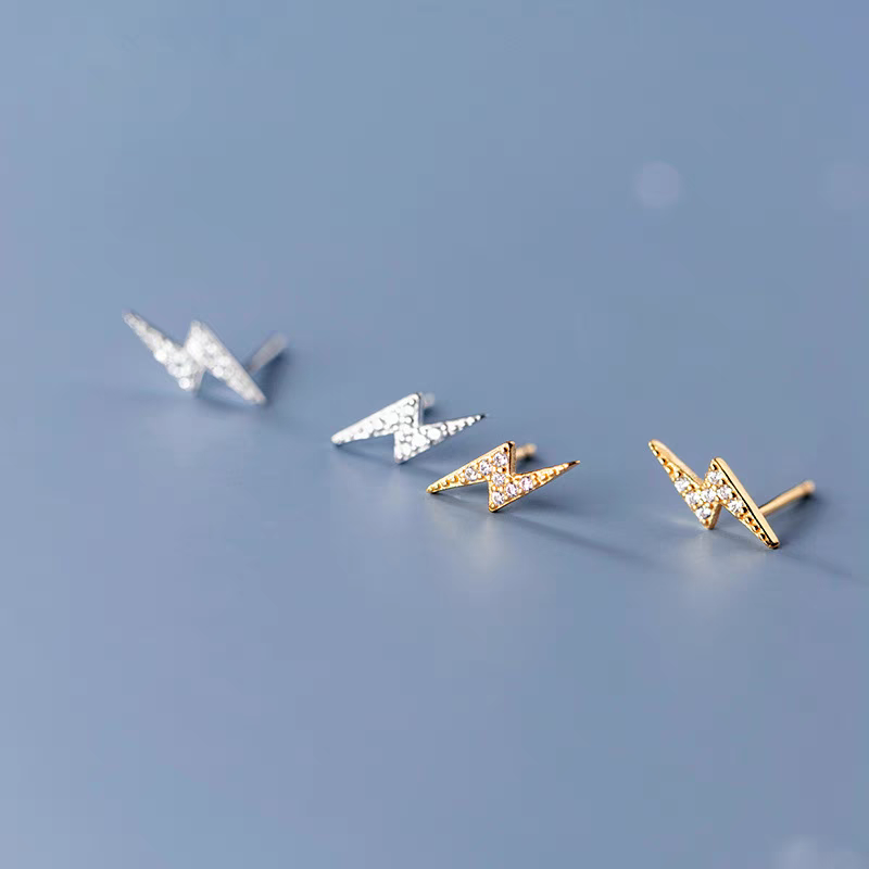 14K Gold Lightning Bolt Zircon Stud Earrings – Bold & Dainty