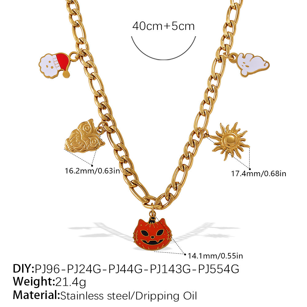 Holiday Collection – Gold Plated Stainless Steel Multishape Pendant Tassel Necklace | Halloween & Christmas Jewelry