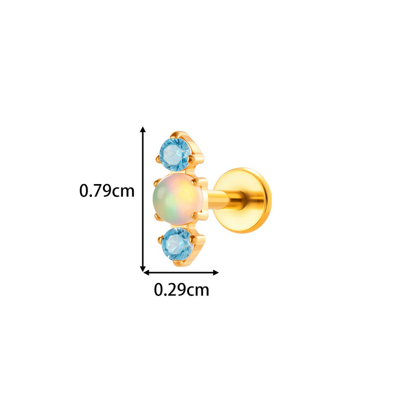 G23/F136 Titanium Opal Flat Back Labret Stud | Colorful Opal Piercing Jewelry for Lip & Ear