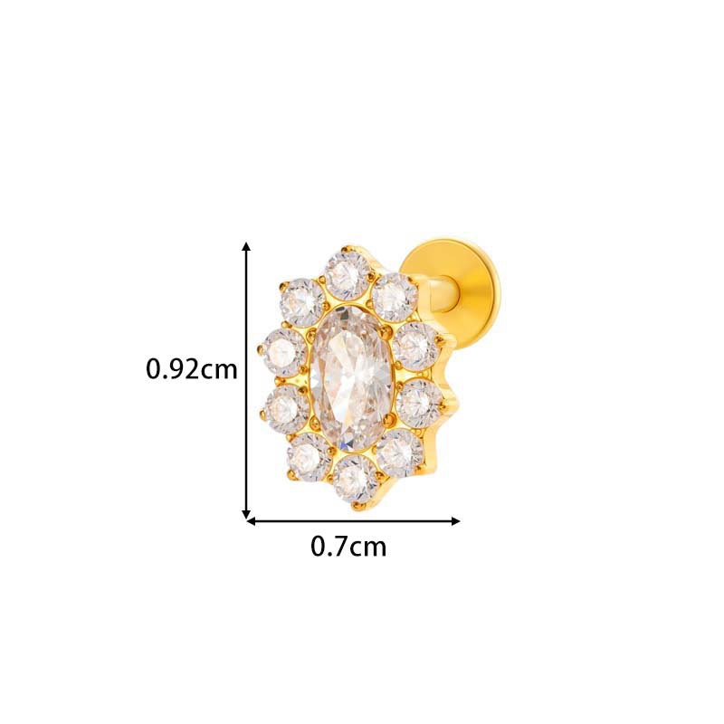 Titanium Screw‑In Flat‑Back Stud with Zircon – Hypoallergenic Piercing Jewelry