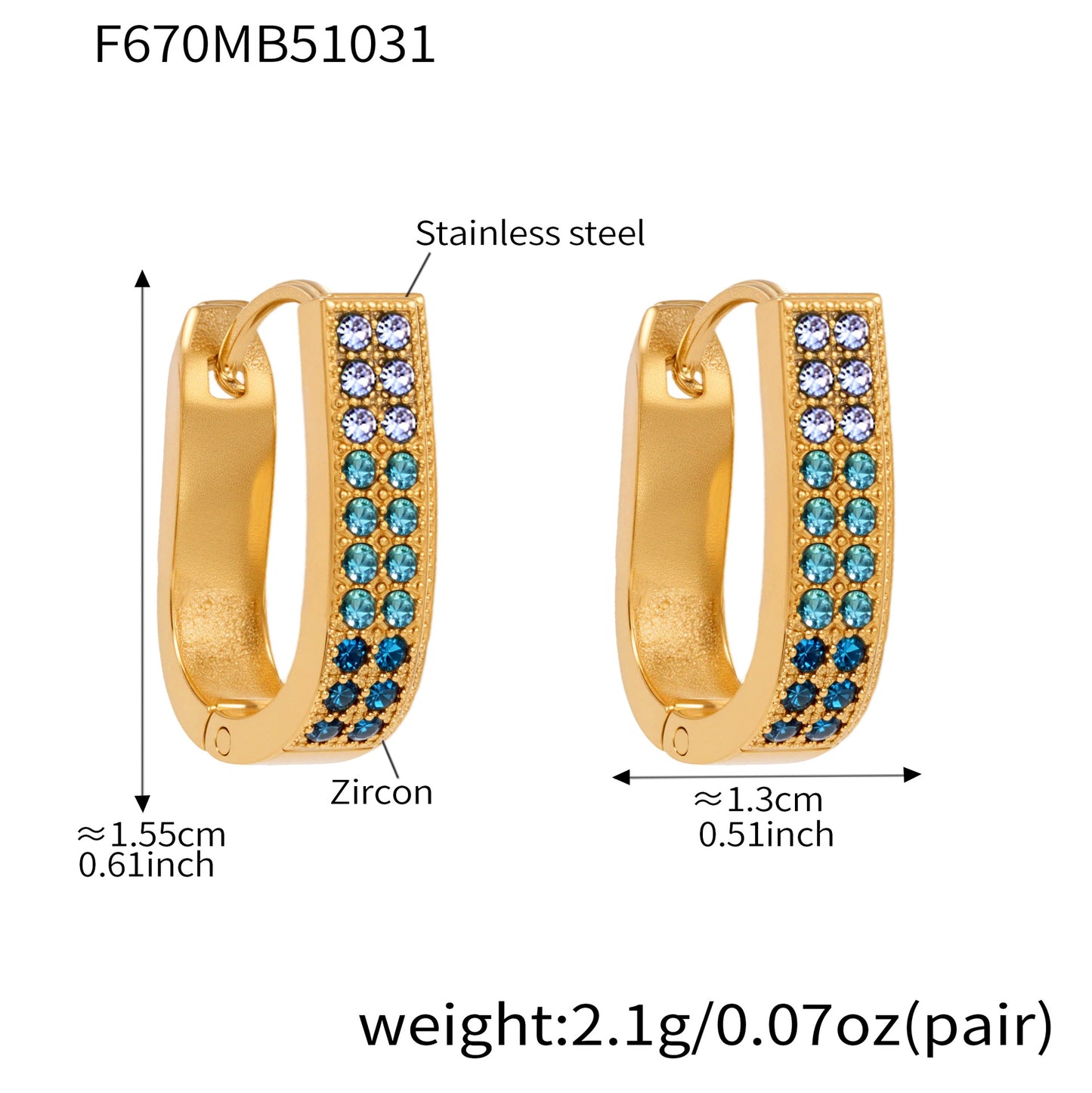 U-Shaped Geometric Zircon Earrings | Stainless Steel Micro Paved Colorful Hoop Earrings | Minimalist Modern Fashion Jewelry