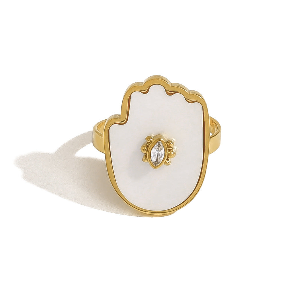 18K Gold Plated Stainless Steel Evil Eye Bracelet & Ring Set – Shell and Crystal Inlay | Fashion Protection Jewelry