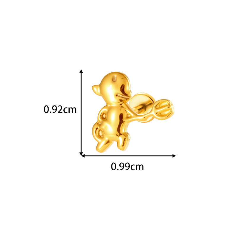 G23/F136 Titanium Internally Threaded Flat Back Lip Studs Cactus Star Flower Piercing Jewelry – Hypoallergenic Cartilage Earrings for Daily & Professional Use