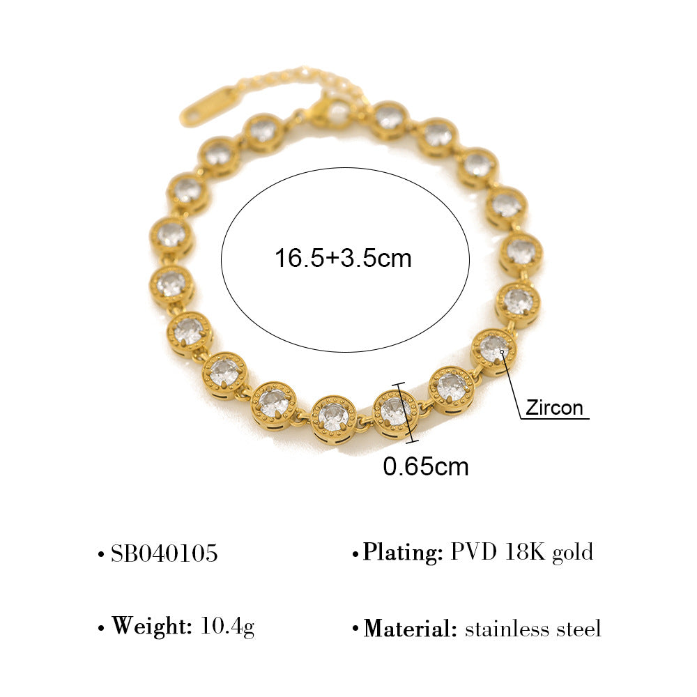 18K Gold Plated Stainless Steel Cubic Zirconia Bracelet – Heart, Circle & Flower Design | Luxury Jewelry