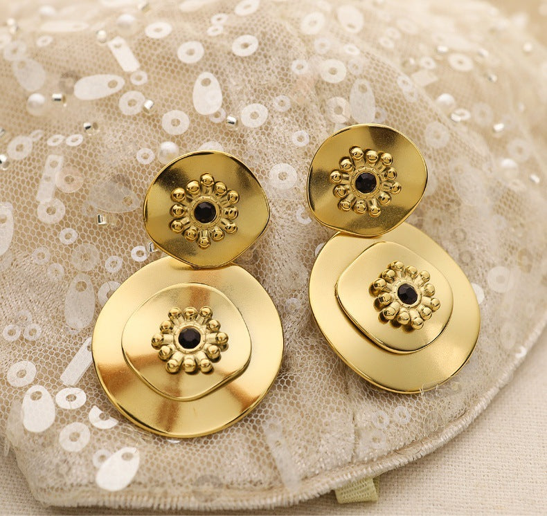 Vintage Floral Crystal Drop Earrings – Stainless Steel Elegant Retro Jewelry for Women