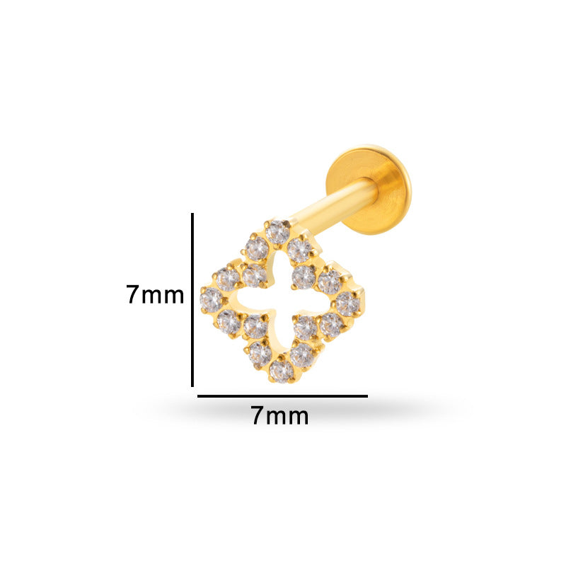 Titanium Internally Threaded Square CZ Cartilage Stud – Flat Back Piercing Jewelry for Helix, Tragus, Conch